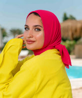 Pleated Chiffon Square Scarf - Hot Pink